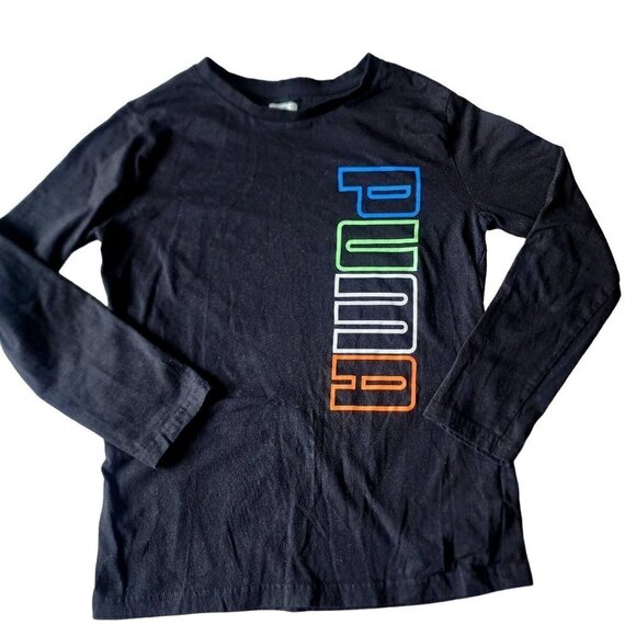 PUMA 100% Cotton Basic Long Sleeve Tee Logo Black Youth Kids Large (14-16) - Picture 1 of 6